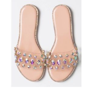 Nude bedazzled sandals